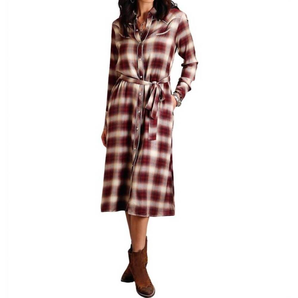 NEW STETSON women's ombre plaid dress in red